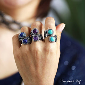 Natural Amethyst Silver Plated Antique Ring - Free Spirit Shop