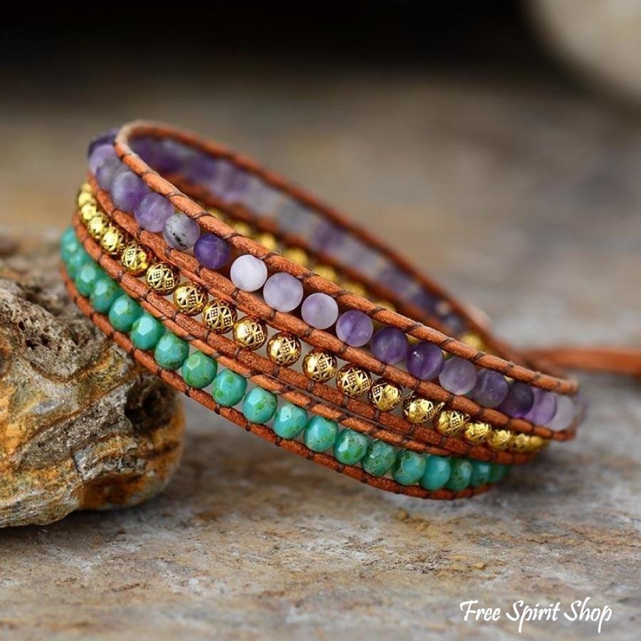 Natural Amethyst & Vintage Tibetan Bead Wrap Bracelet - Free Spirit Shop