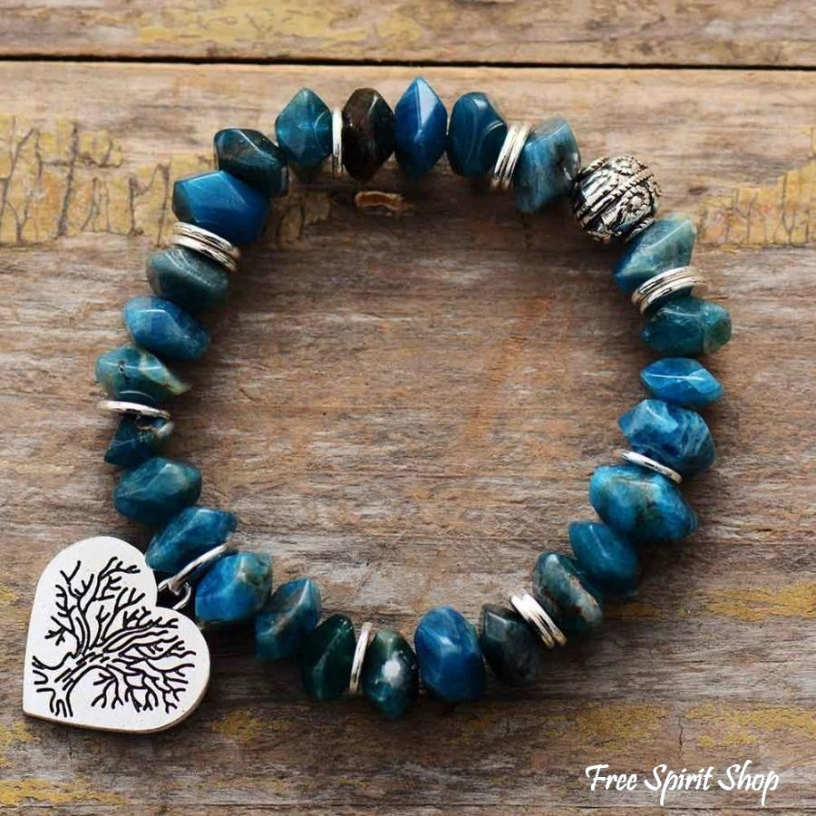 Natural Apatite Tree of Life & Heart Bead Bracelet - Free Spirit Shop