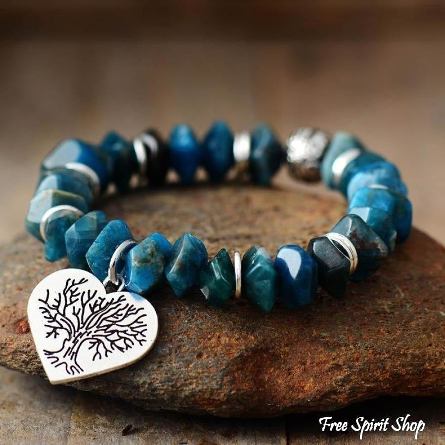 Natural Apatite Tree of Life & Heart Bead Bracelet - Free Spirit Shop