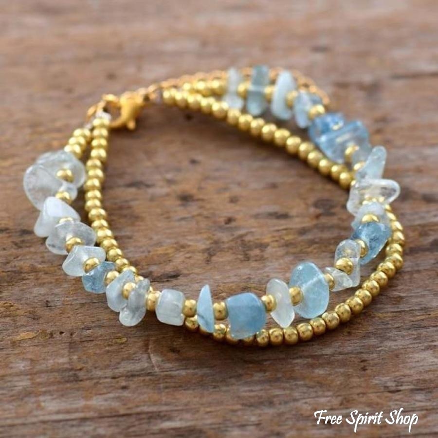 Natural Aquamarine & Quartz Beaded Bracelet - Free Spirit Shop