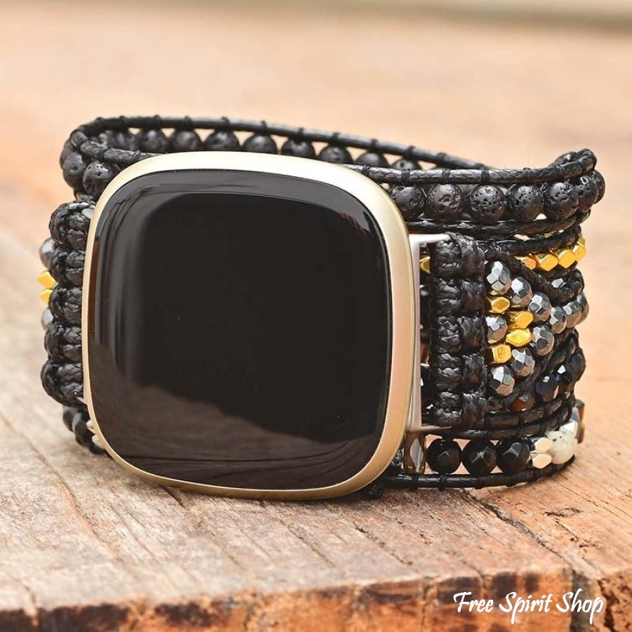 Natural Black Lava Bead Fitbit Watch Band - Free Spirit Shop