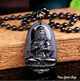 Natural Black Obsidian Carved Buddha Pendant Necklace - Free Spirit Shop