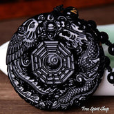 Natural Black Obsidian Hand-Carved Chinese Dragon Round Amulet Necklace - Free Spirit Shop