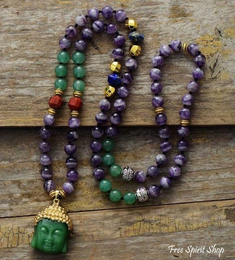 Natural Black Onyx & Green Jade Buddha Pendant Necklace - Free Spirit Shop