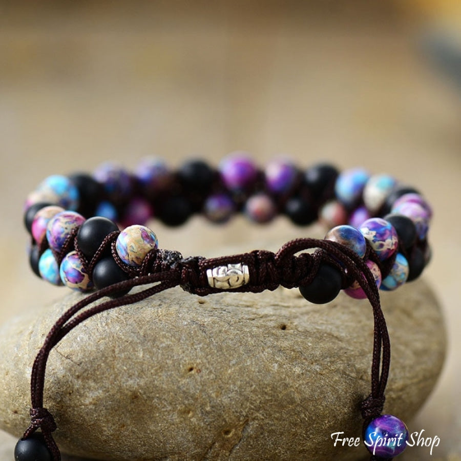 Natural Black Onyx & Purple Jasper Braided Bracelet - Free Spirit Shop