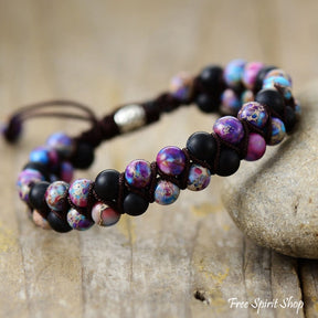 Natural Black Onyx & Purple Jasper Braided Bracelet - Free Spirit Shop
