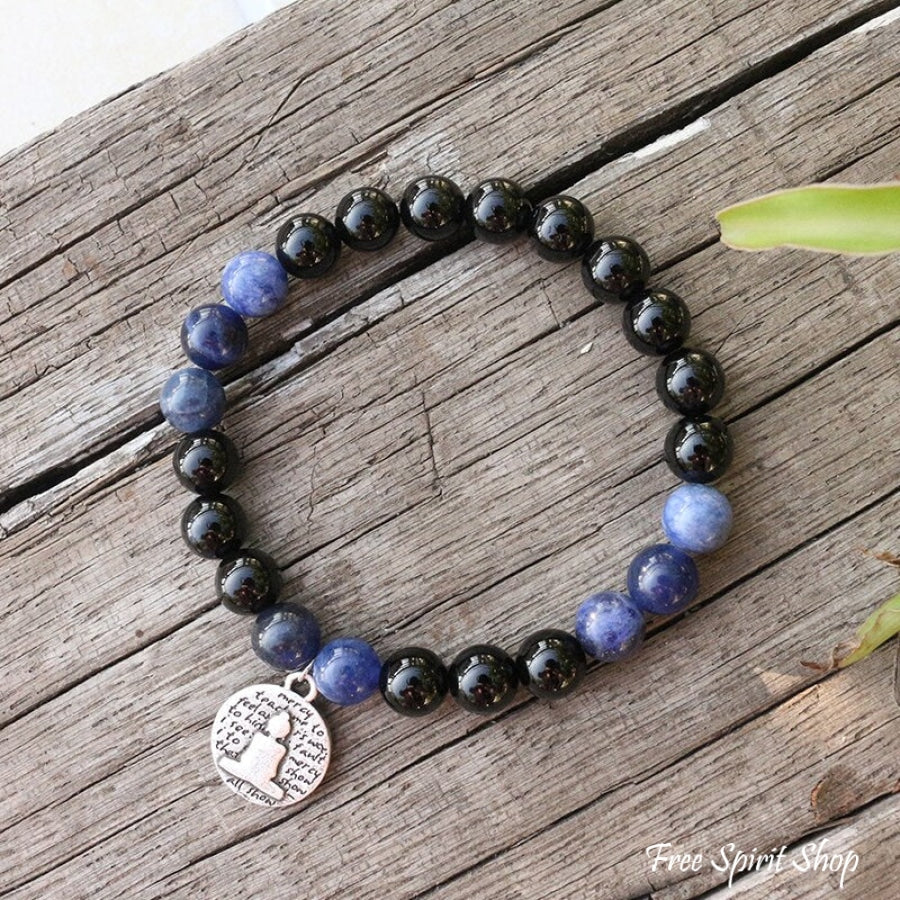 Natural Black Onyx & Sodalite Bead Bracelet - Free Spirit Shop