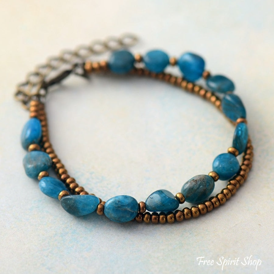 Natural Blue Apatite & Seed Bead Bracelet - Free Spirit Shop