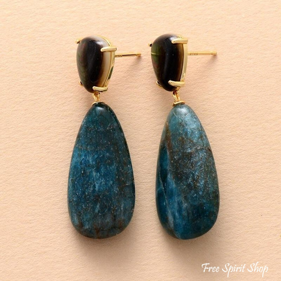 Natural Blue Apatite & Shell Drop Earrings - Free Spirit Shop