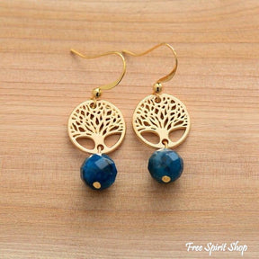 Natural Blue Apatite & Tree Of Life Earrings - Free Spirit Shop