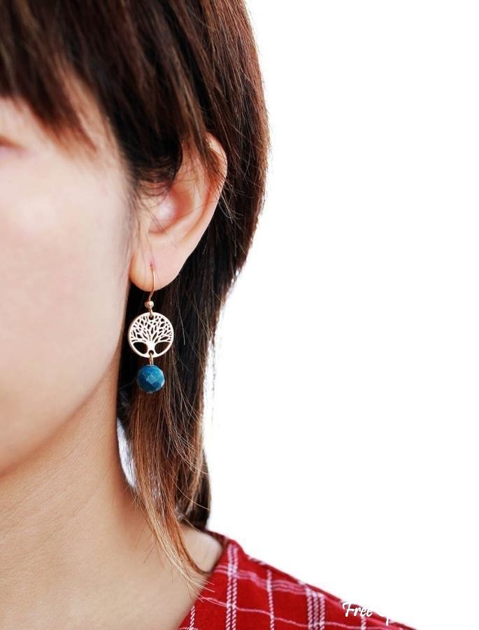 Natural Blue Apatite & Tree Of Life Earrings - Free Spirit Shop