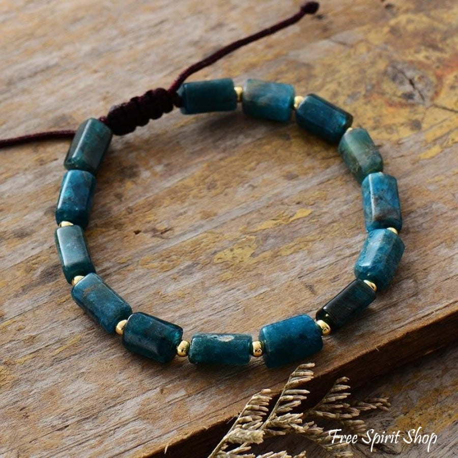 Natural Blue Apatite Tube Bead Bracelet - Free Spirit Shop