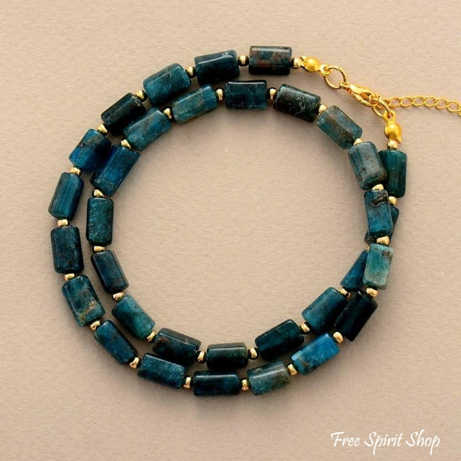 Natural Blue Apatite Tube Bead Choker Necklace - Free Spirit Shop