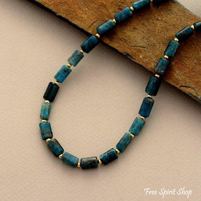 Natural Blue Apatite Tube Bead Choker Necklace - Free Spirit Shop