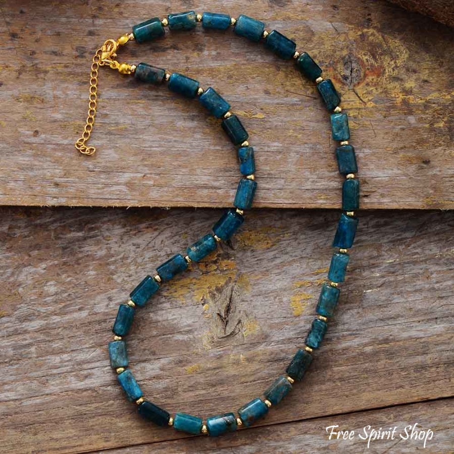 Natural Blue Apatite Tube Bead Choker Necklace - Free Spirit Shop