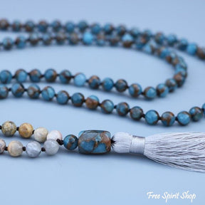 Natural Blue Crazy Onyx Stone Mala Bead Necklace - Free Spirit Shop
