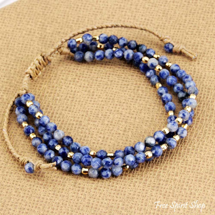 Natural Blue Sodalite Triple Bead Bracelet - Free Spirit Shop