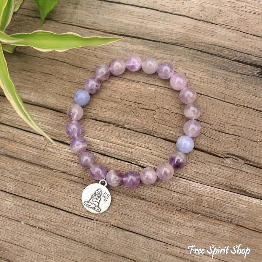 Natural Bright Amethyst & Aquamarine Buddha Bracelet - Free Spirit Shop