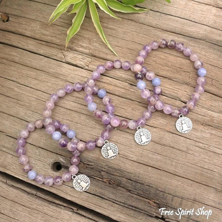 Natural Bright Amethyst & Aquamarine Buddha Bracelet - Free Spirit Shop