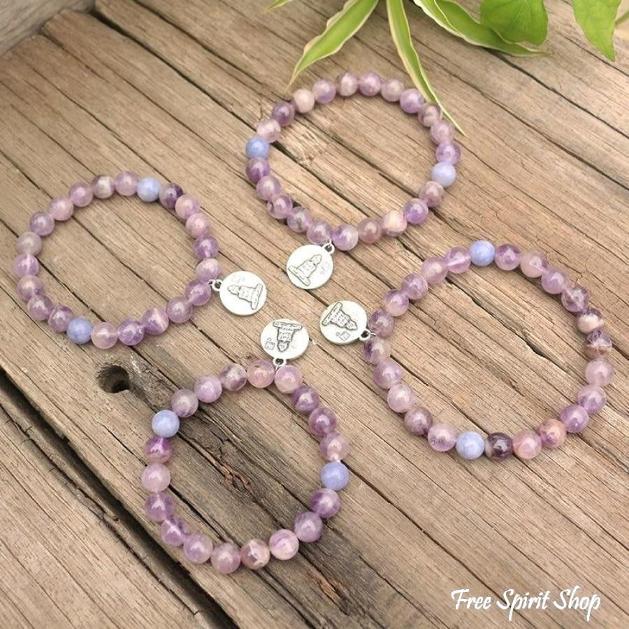 Natural Bright Amethyst & Aquamarine Buddha Bracelet - Free Spirit Shop