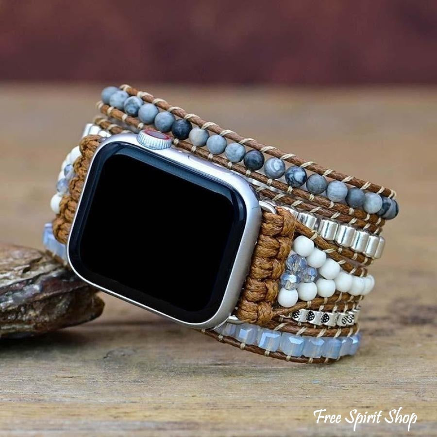 Natural Celestine Beaded Apple Watch Band - Free Spirit Shop