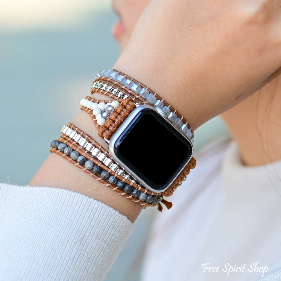 Natural Celestine Beaded Apple Watch Band - Free Spirit Shop