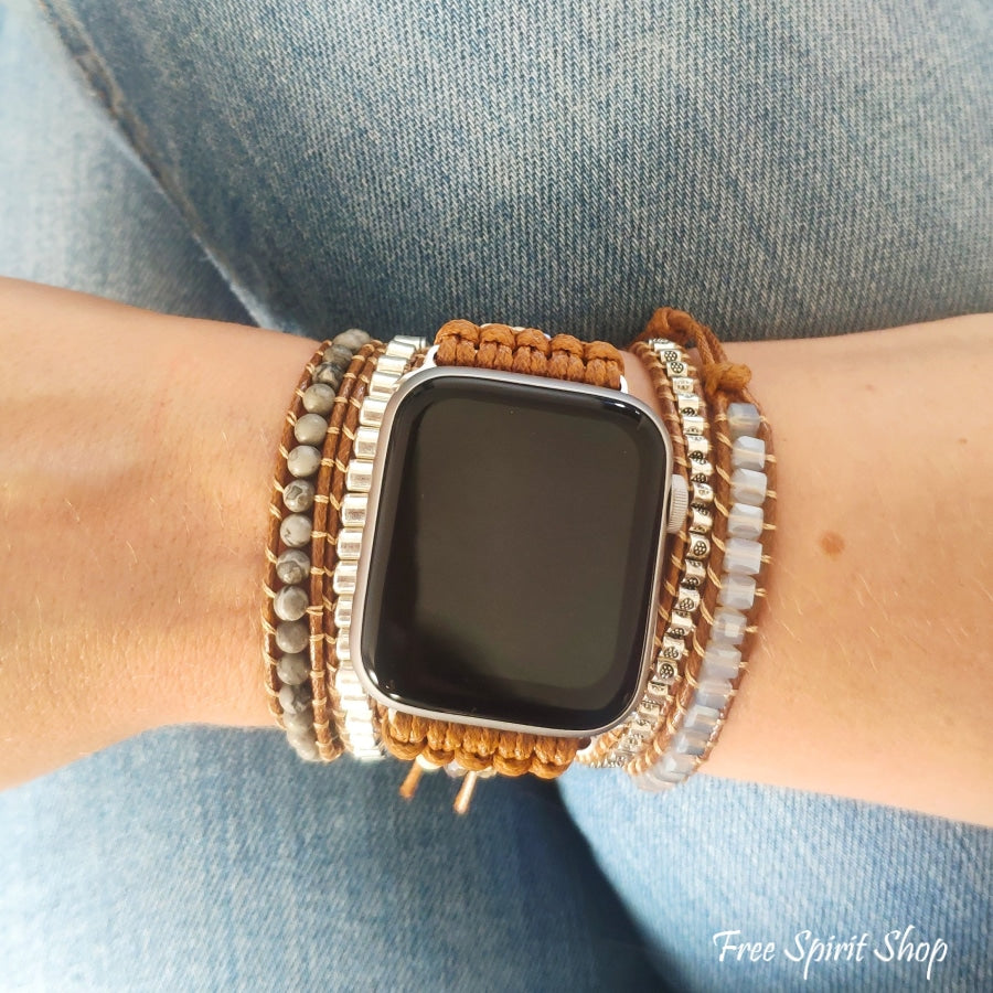 Natural Celestine Beaded Apple Watch Band - Free Spirit Shop