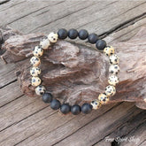Natural Dalmatian Jasper Black Onyx & Lava Stone Bead Bracelet - Free Spirit Shop