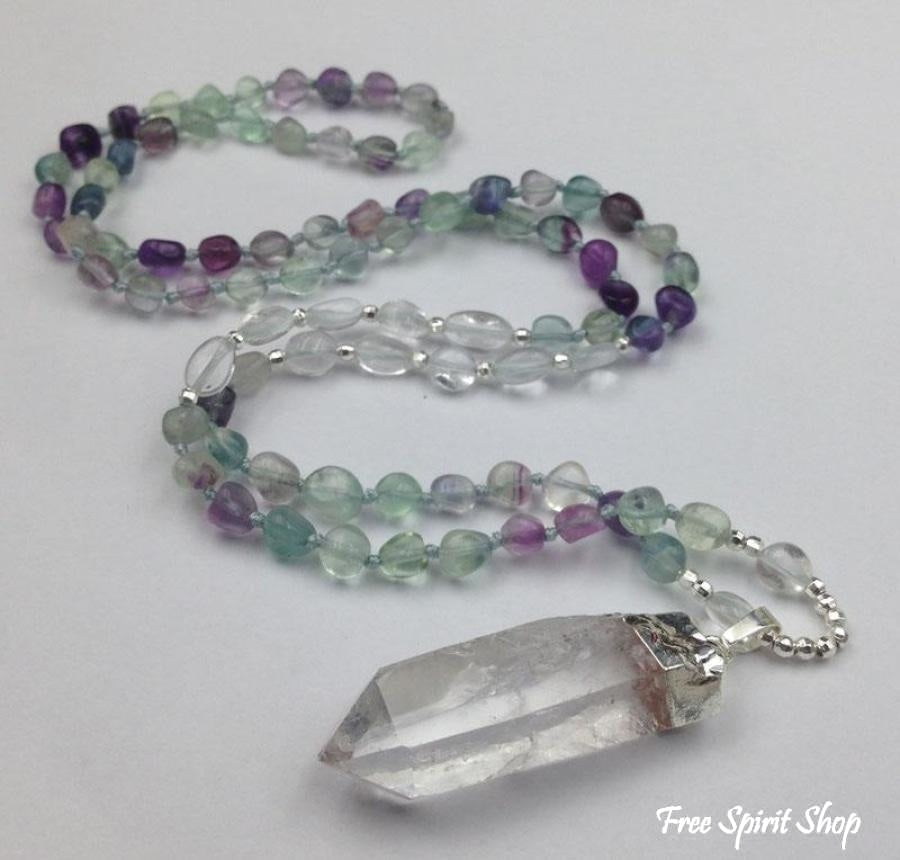 Natural Fluorite & Clear Quartz Gemstone Necklace - Free Spirit Shop