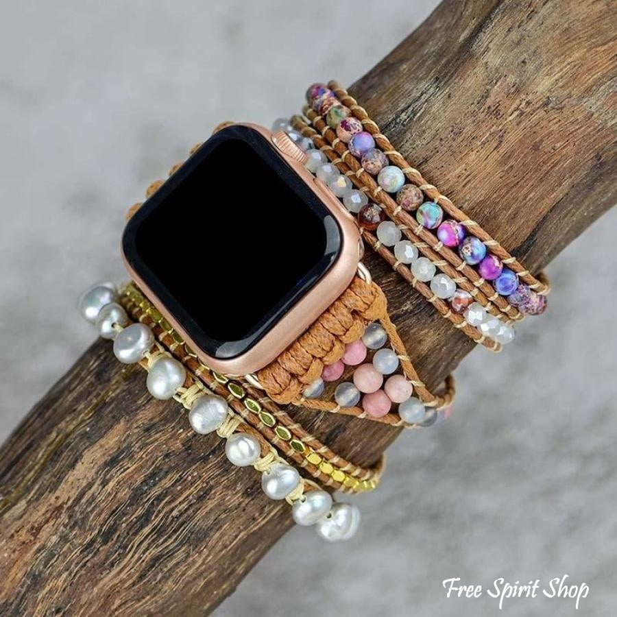 Natural Freshwater Pearl Beaded Apple Watch Band - Free Spirit Shop
