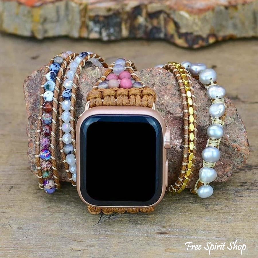 Natural Freshwater Pearl Beaded Apple Watch Band - Free Spirit Shop