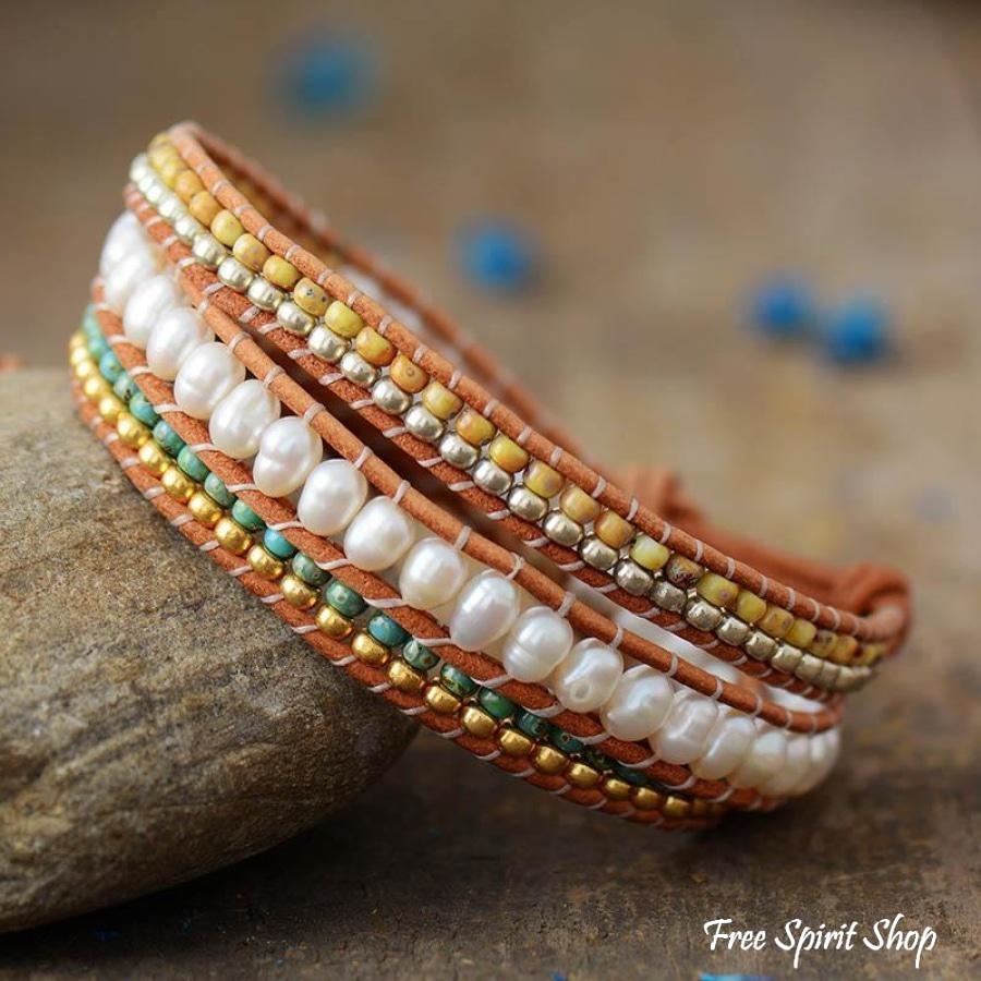 Natural Freshwater Pearl & Seed-beads Wrap Bracelet - Free Spirit Shop