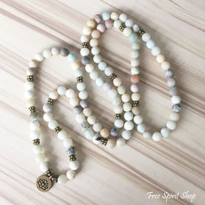 Natural Frosted Amazonite Stone 108 Mala Prayer Beads Bracelet - Free Spirit Shop