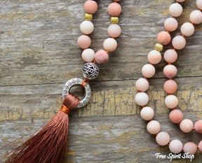 Natural Frosted Pink Aventurine Mala Bead Necklace - Free Spirit Shop