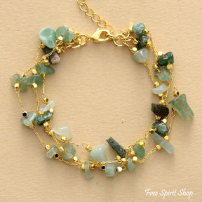 Natural Green Aventurine Gold Chain Multi-Layer Bracelet - Free Spirit Shop