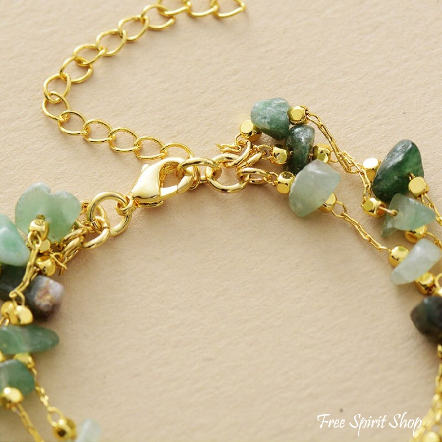 Natural Green Aventurine Gold Chain Multi-Layer Bracelet - Free Spirit Shop