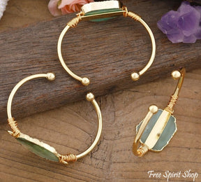 Natural Green Jade Cuff Bracelet - Free Spirit Shop