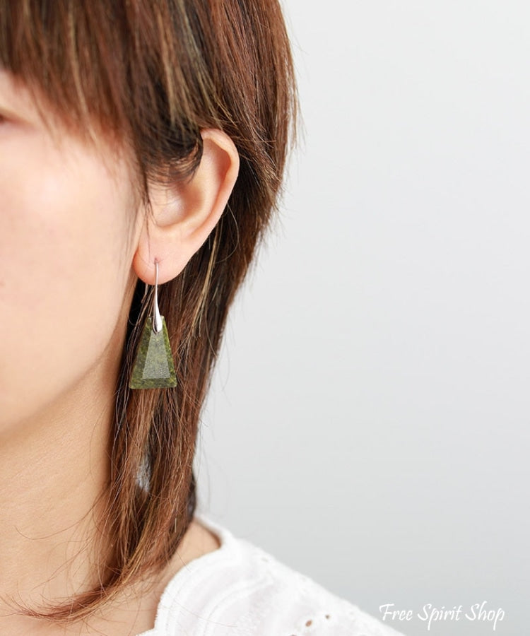 Natural Green Jasper Pyramid Earrings - Free Spirit Shop