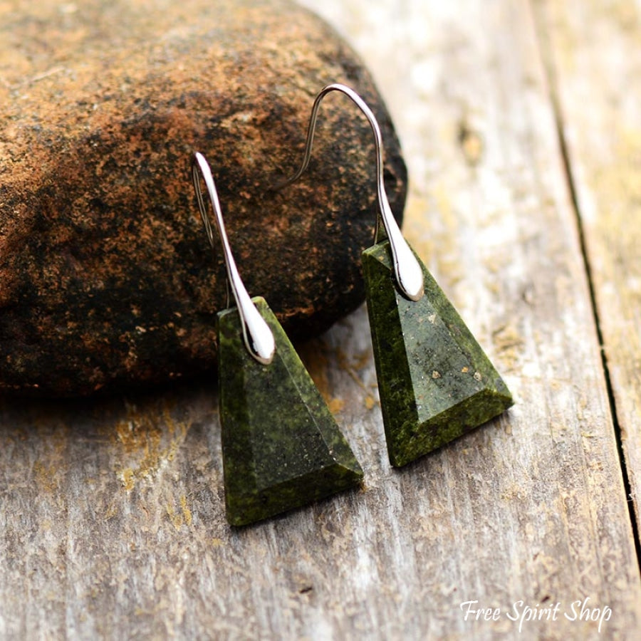 Natural Green Jasper Pyramid Earrings - Free Spirit Shop