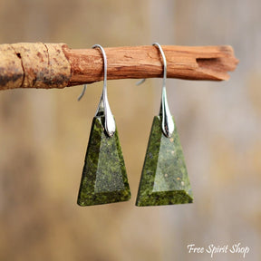 Natural Green Jasper Pyramid Earrings - Free Spirit Shop