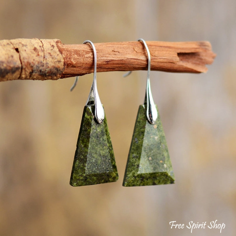 Natural Green Jasper Pyramid Earrings - Free Spirit Shop