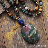 Natural Green Onyx Indian Agate & Lapis Lazuli Beaded Necklace - Free Spirit Shop