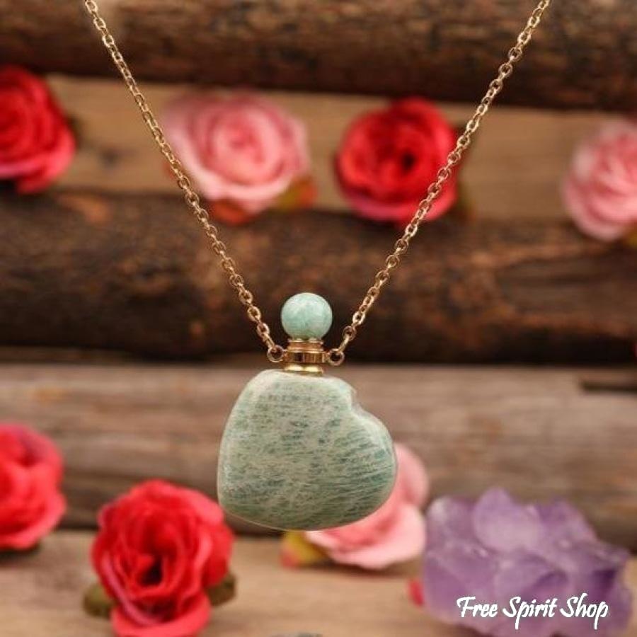 Natural Heart-Shaped Crystal Perfume Bottle Pendant Necklace - Free Spirit Shop