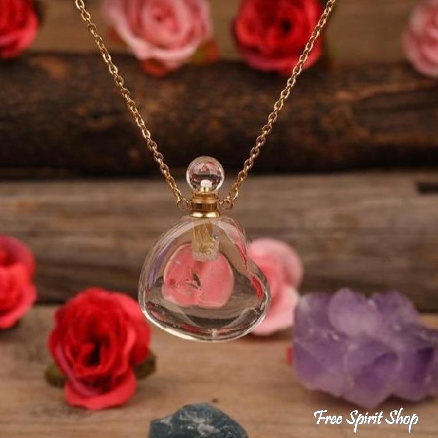 Natural Heart-Shaped Crystal Perfume Bottle Pendant Necklace - Free Spirit Shop