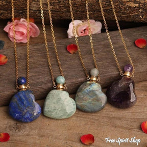 Natural Heart-Shaped Crystal Perfume Bottle Pendant Necklace - Free Spirit Shop