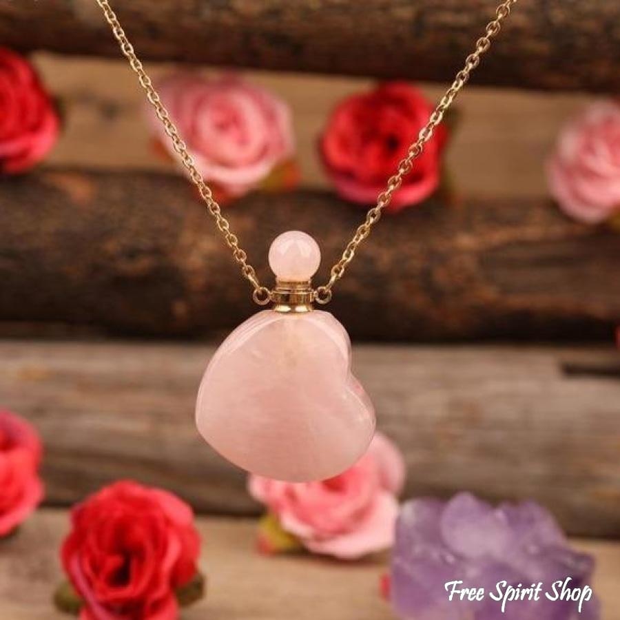 Natural Heart-Shaped Crystal Perfume Bottle Pendant Necklace - Free Spirit Shop