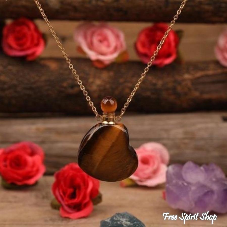 Natural Heart-Shaped Crystal Perfume Bottle Pendant Necklace - Free Spirit Shop