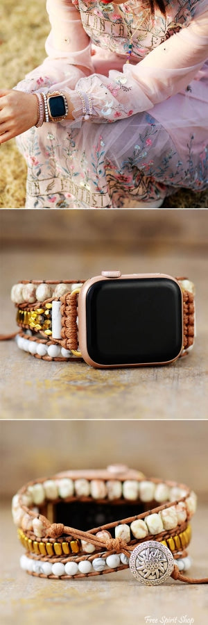 Natural Howlite & Picture Jasper Apple Watch Band - Free Spirit Shop