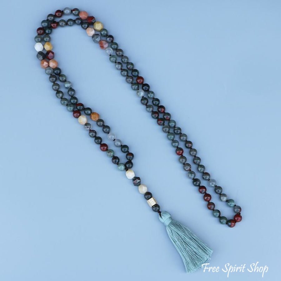 Natural Indian Bloodstone & Egg Stone Bead Mala Necklace - Free Spirit Shop